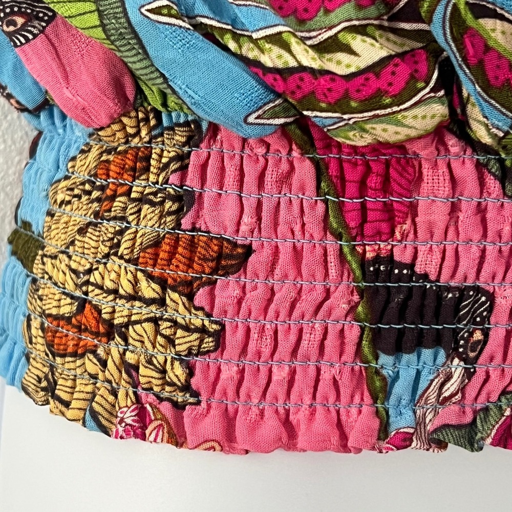 Rachel Rachel Roy S Blue Tropical Bird Floral Smocked Peasant Top Off Shoulder‎ - Picture 11 of 14